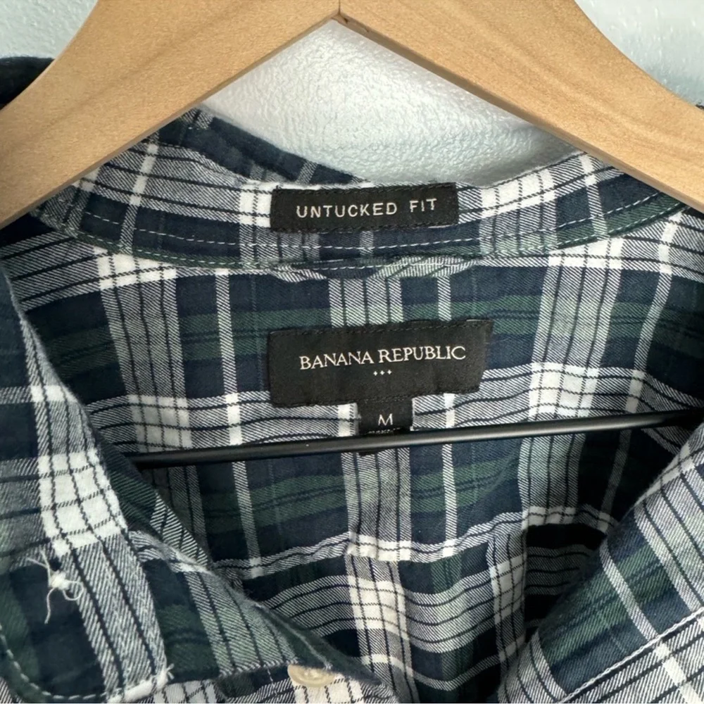 BANANA REPUBLIC 100% Cotton “Untucked Fit” Plaid Shirt Men’s